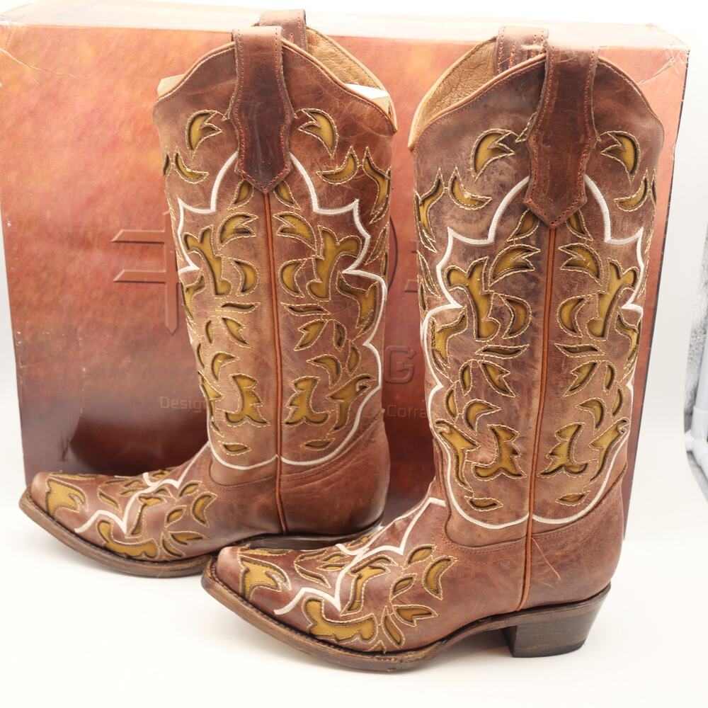 NEW Circle G Corral Women's 5.5 Shedron Inlay Embroidered Leather Boots Snip Toe - Picture 2 of 11